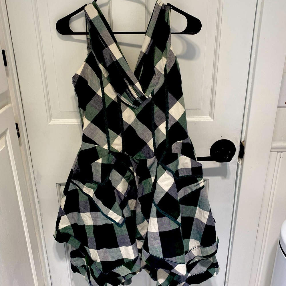Green and Navy plaid dress with pockets